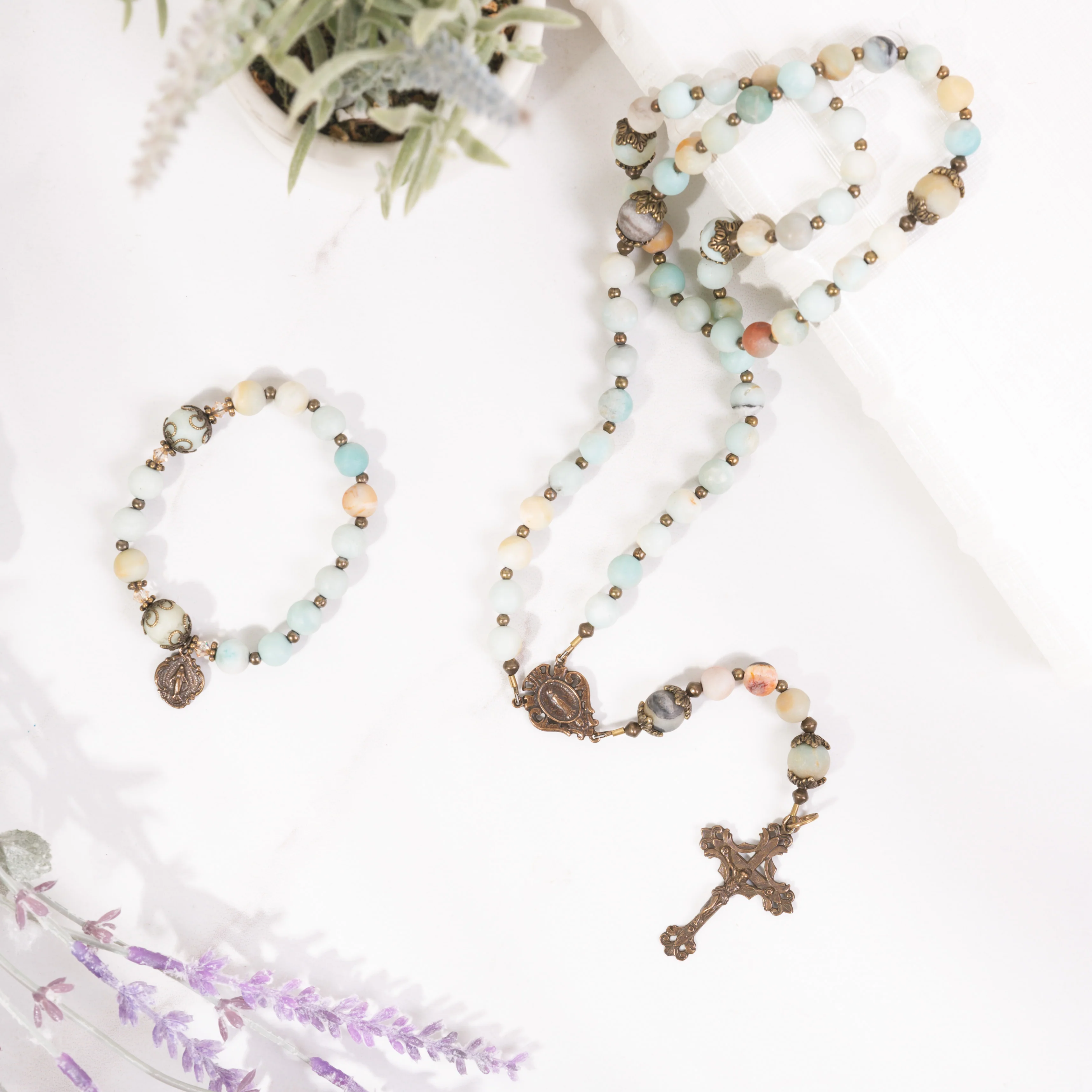 Amazonite Rosary & Rosary Bracelet Set