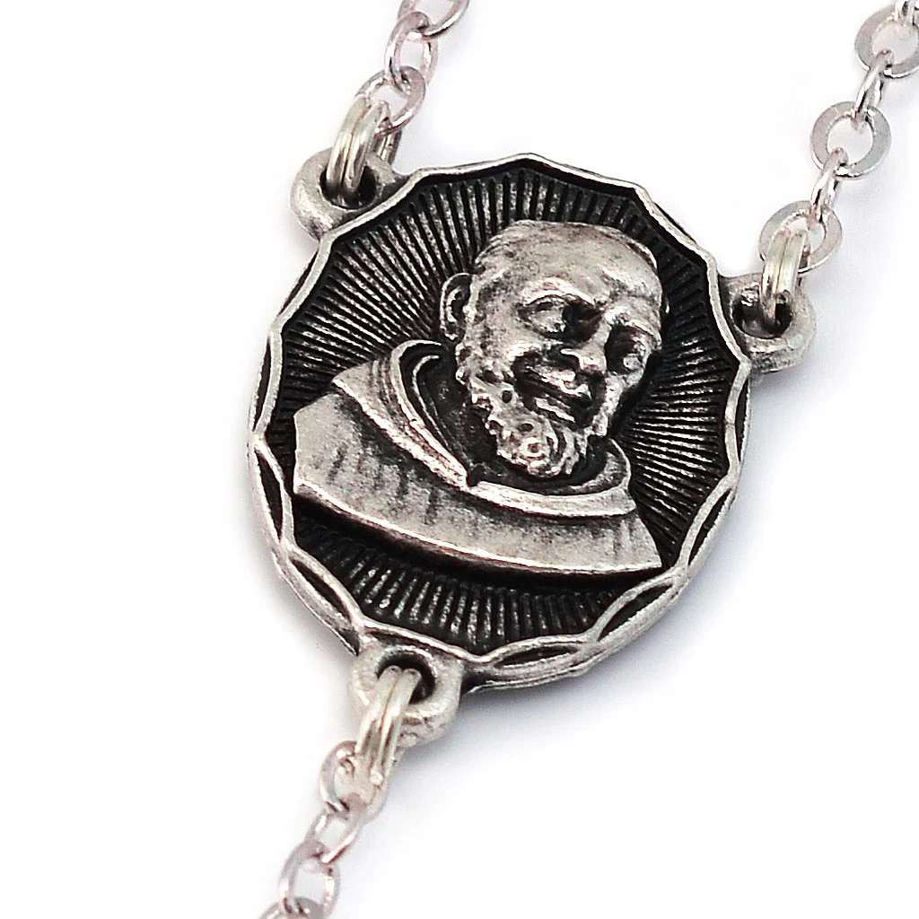 Antique Silver & Wood St. Padre Pio Rosary - Image 8