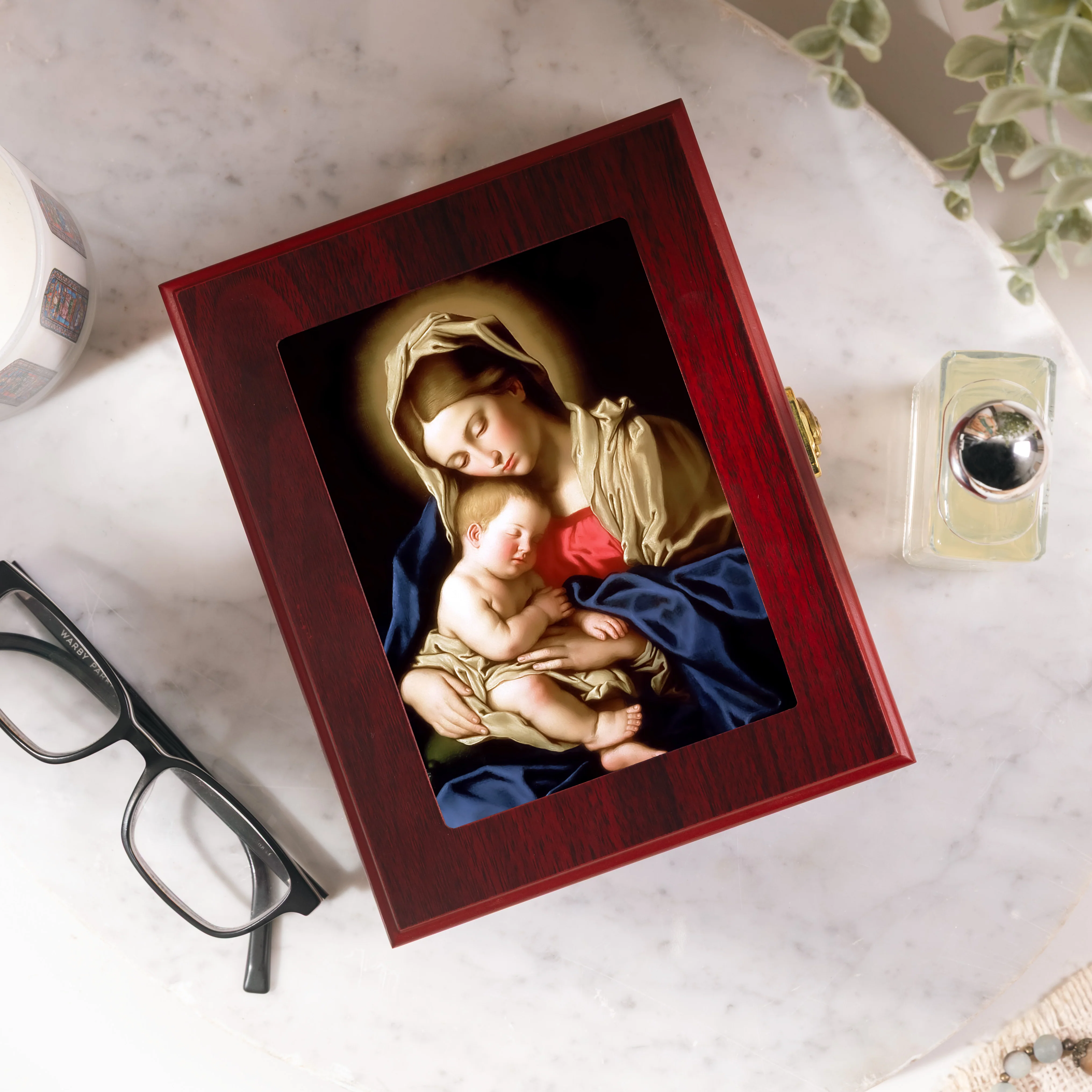 Archangel Michael Defeating Satan Cherry Rosary Keepsake Box