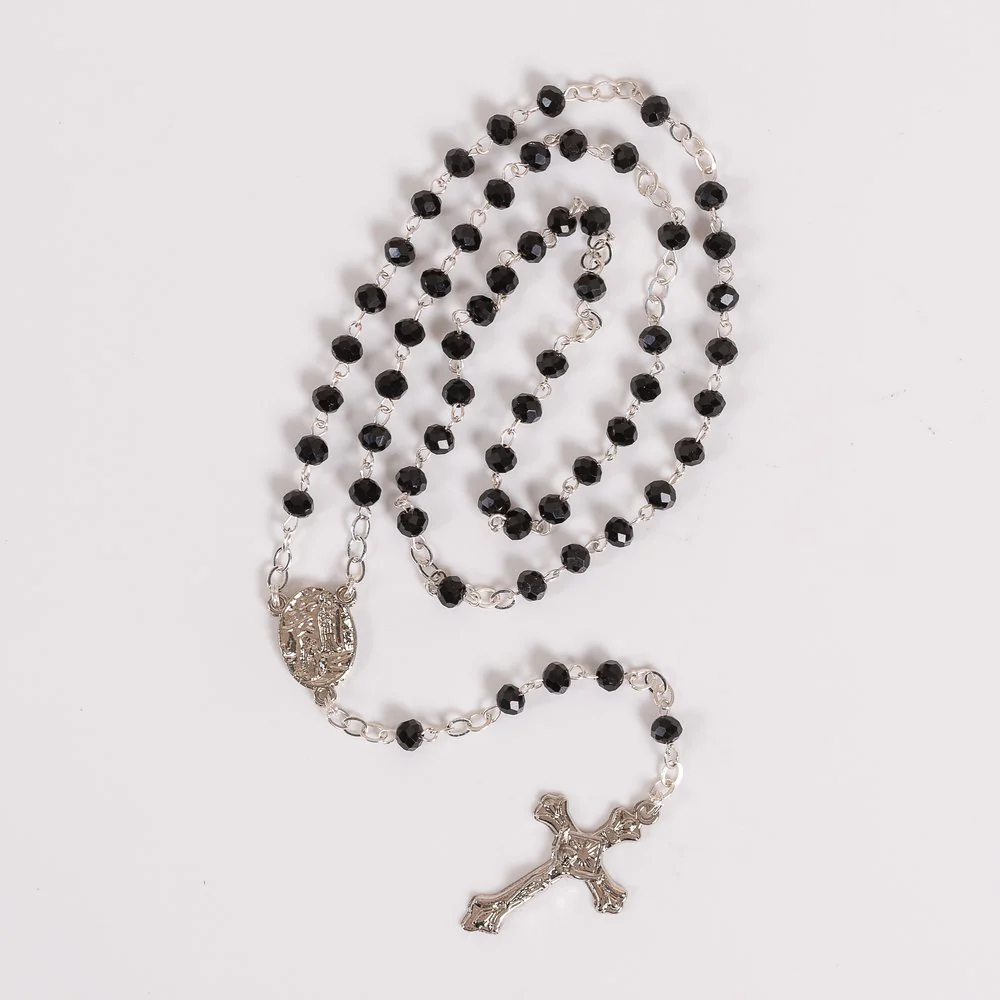 Black Crystal St. Bernadette & Our Lady of Lourdes Rosary