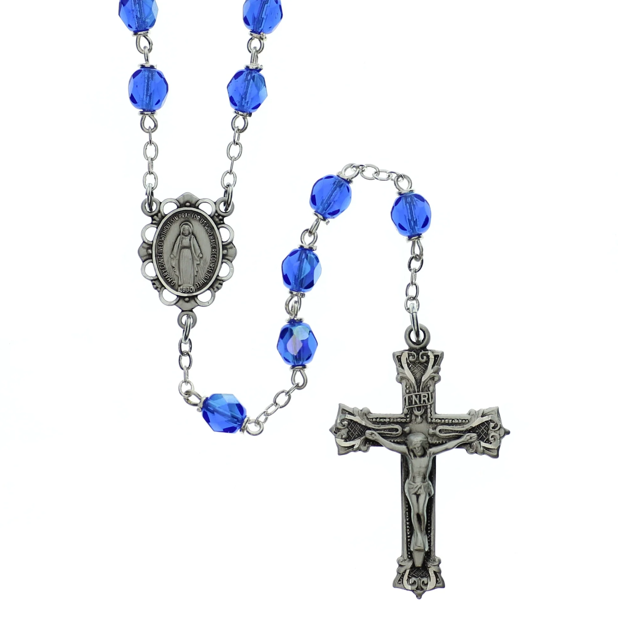 Bohemian Glass Birthstone Rosary - Sapphire / September - Image 4