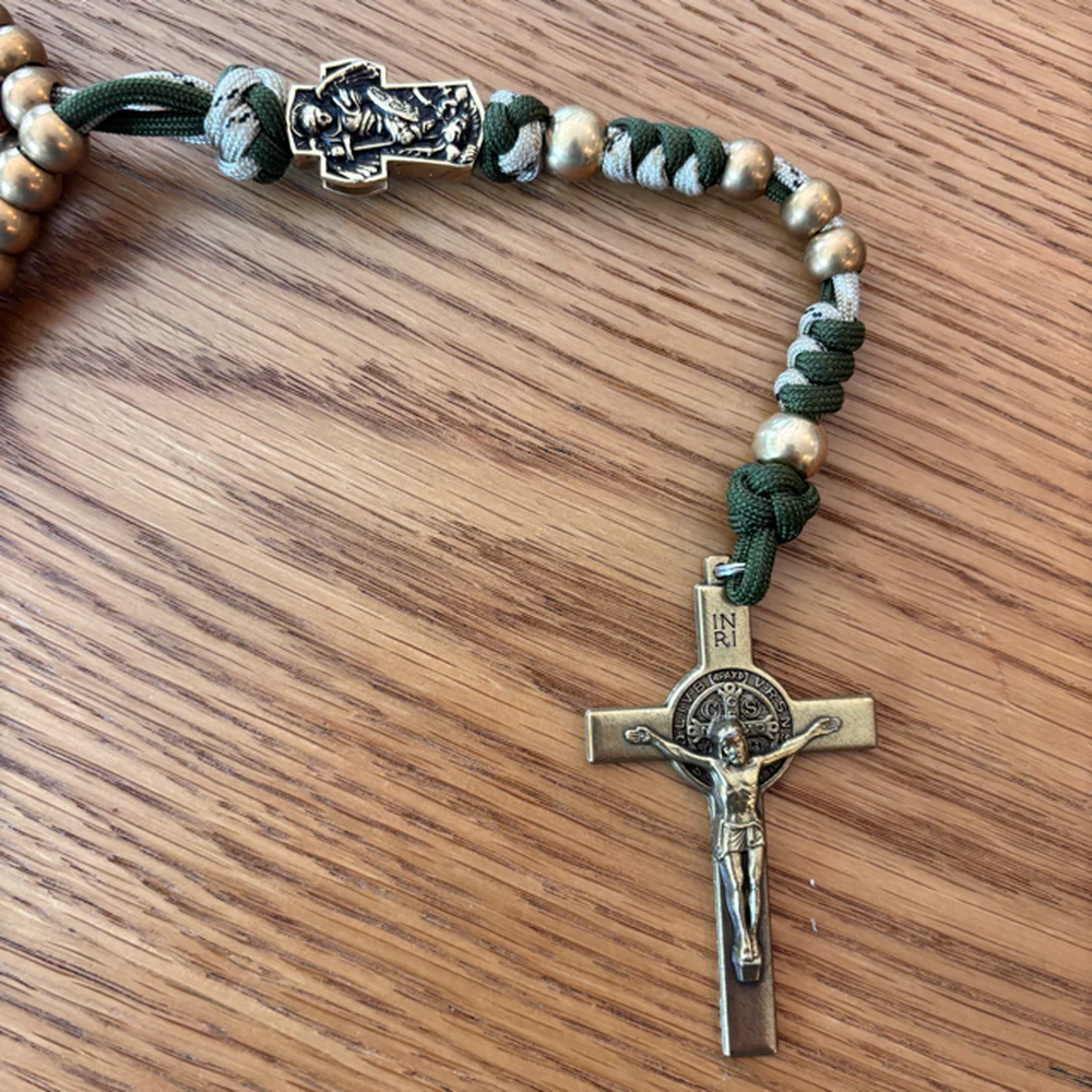 Brass St. Michael & St. Benedict Paracord Rosary - Image 2