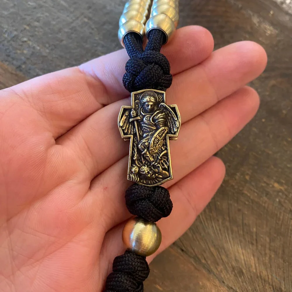 Brass St. Michael & St. Benedict Paracord Rosary - Image 3