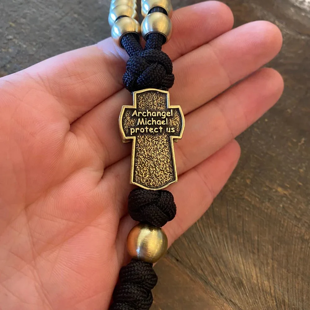 Brass St. Michael & St. Benedict Paracord Rosary - Image 4