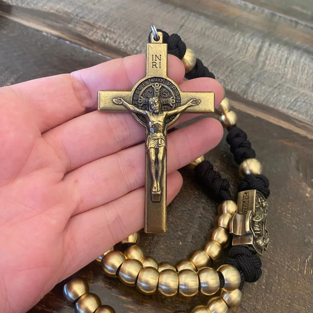 Brass St. Michael & St. Benedict Paracord Rosary - Image 5