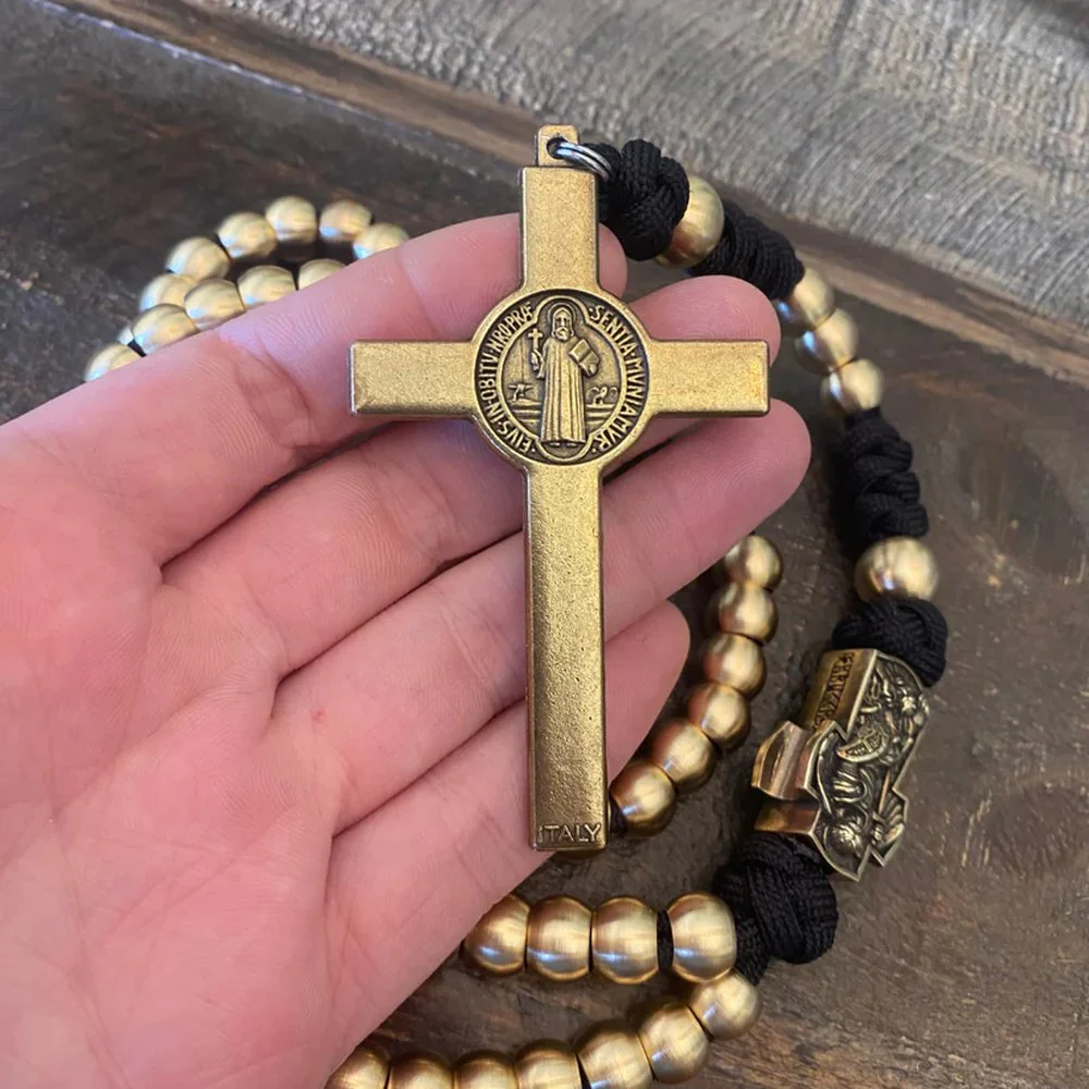 Brass St. Michael & St. Benedict Paracord Rosary - Image 6
