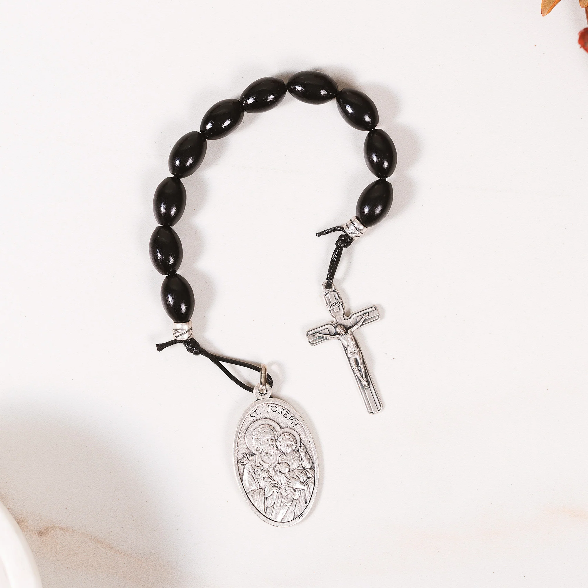 Dark Brown St. Joseph One Decade Rosary Tenner & Prayer Card