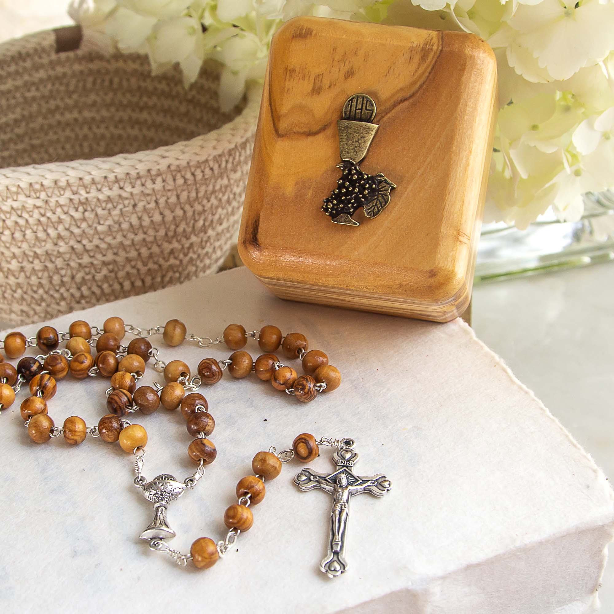 First Communion Olive Wood Rosary & Box - Image 4