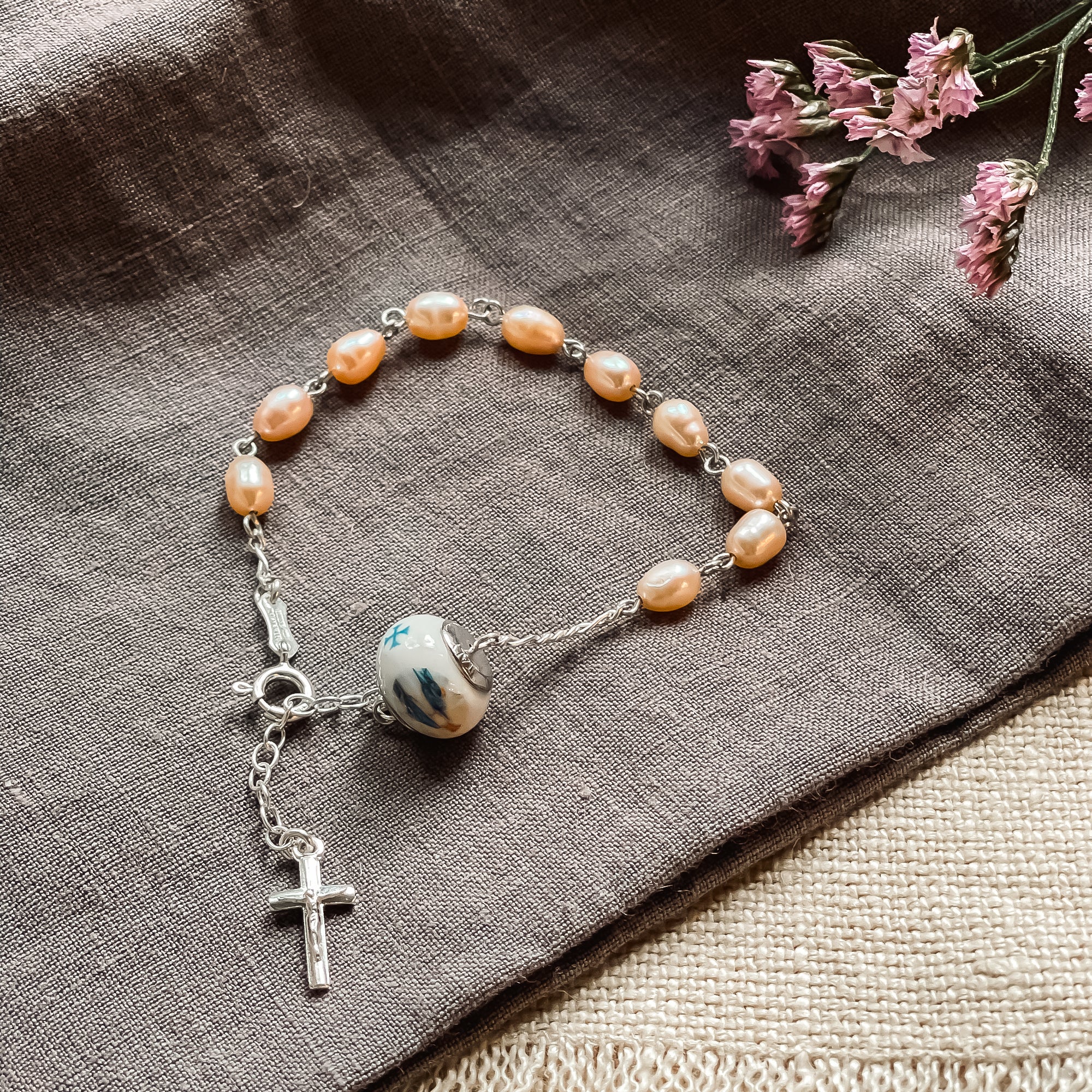 Freshwater Pearl & Miraculous Rosary Bracelet - Image 2