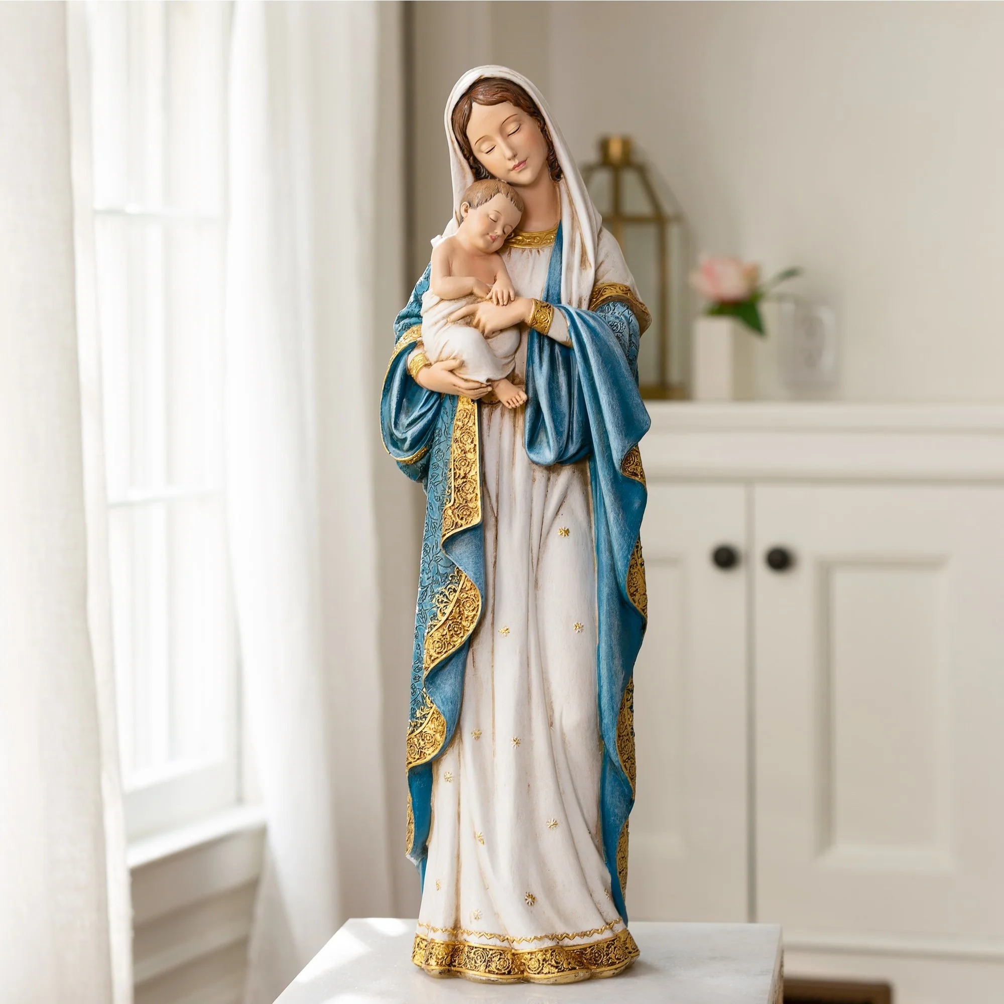 Gilded Madonna & Child Statue - Multiple Sizes - Image 3