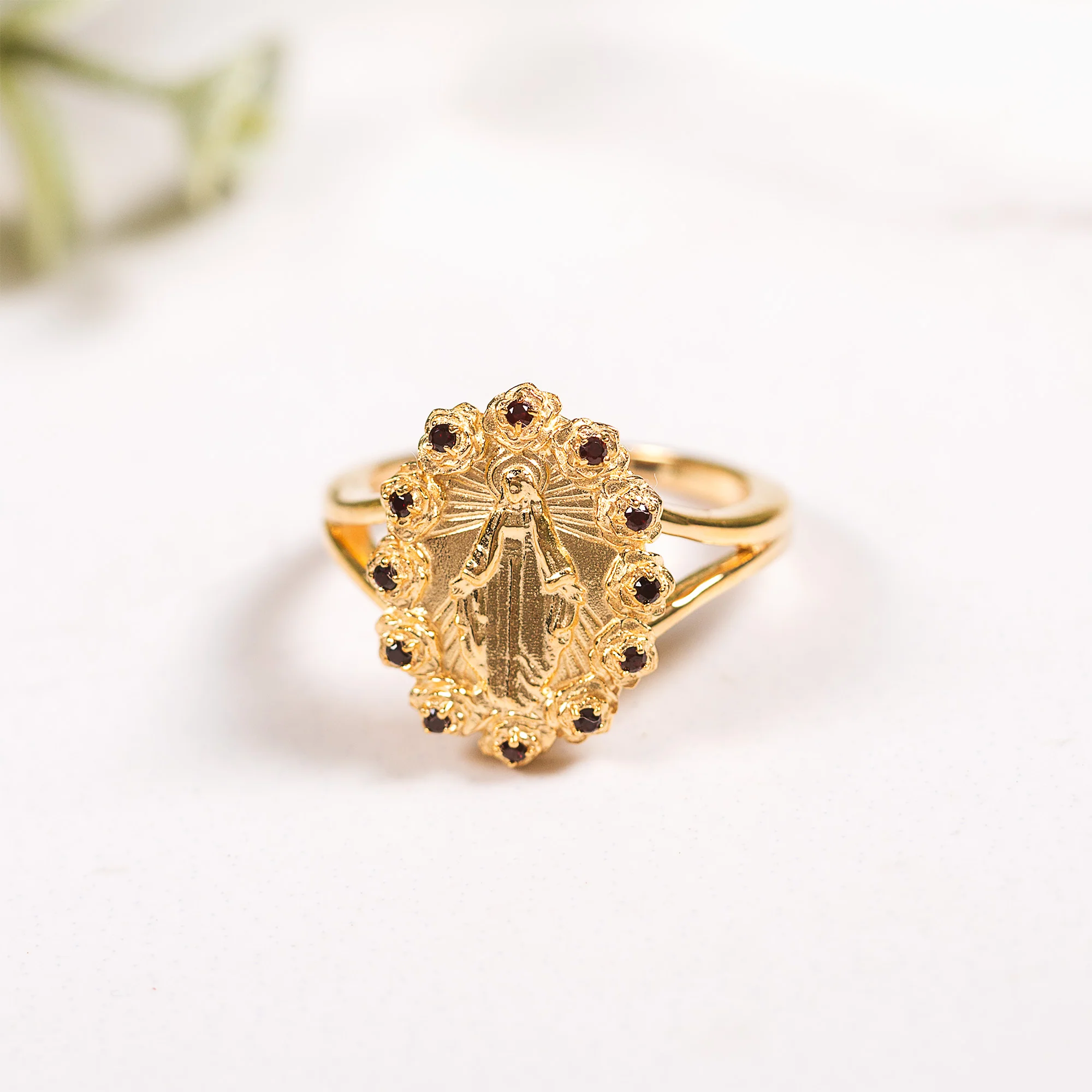 Gold Miraculous Medal & Rose Halo Ring - Multiple Sizes - Image 6