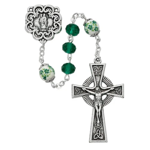 Green Crystal & Ceramic St. Patrick Rosary
