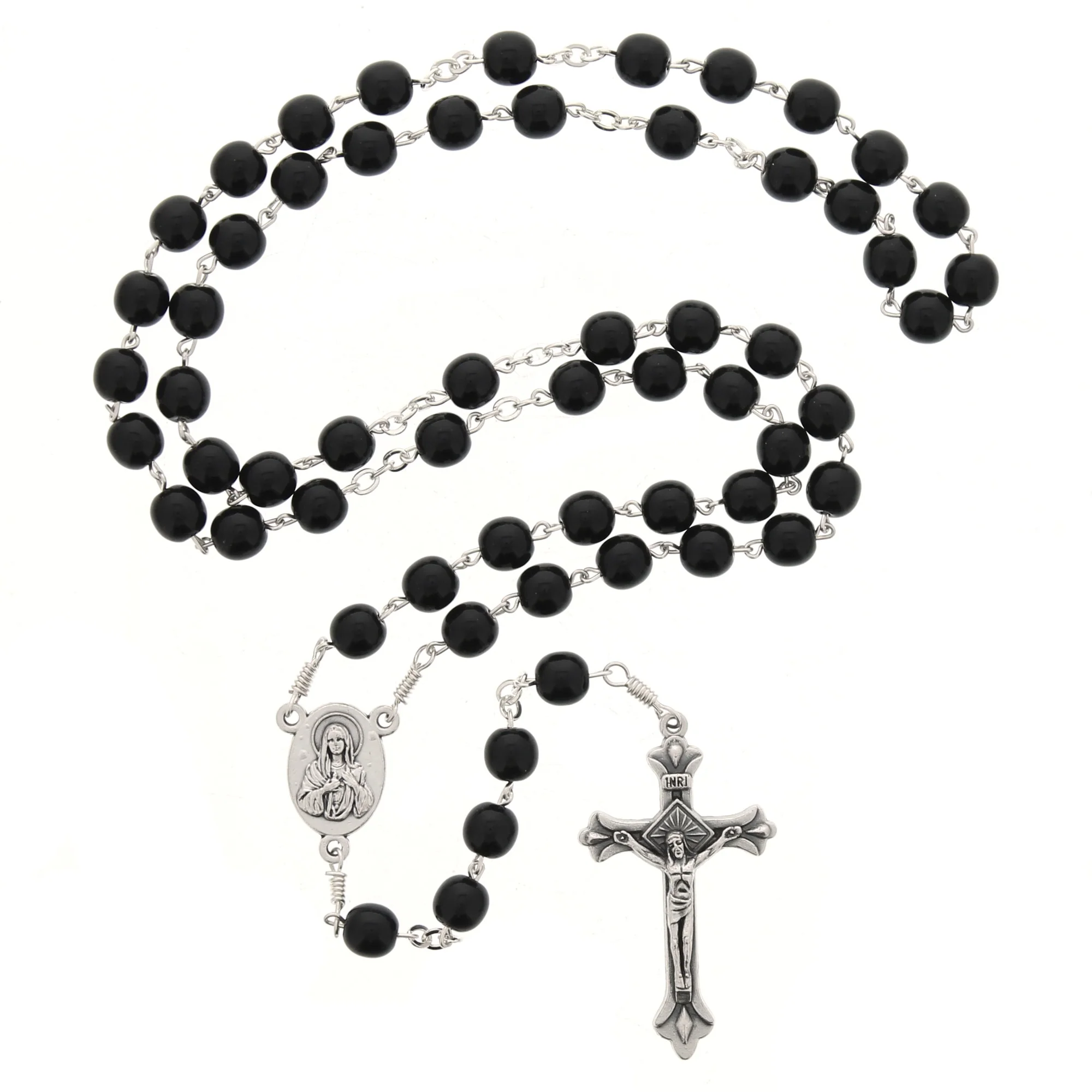 Holy Land Glass Bead Black Rosary - Image 2