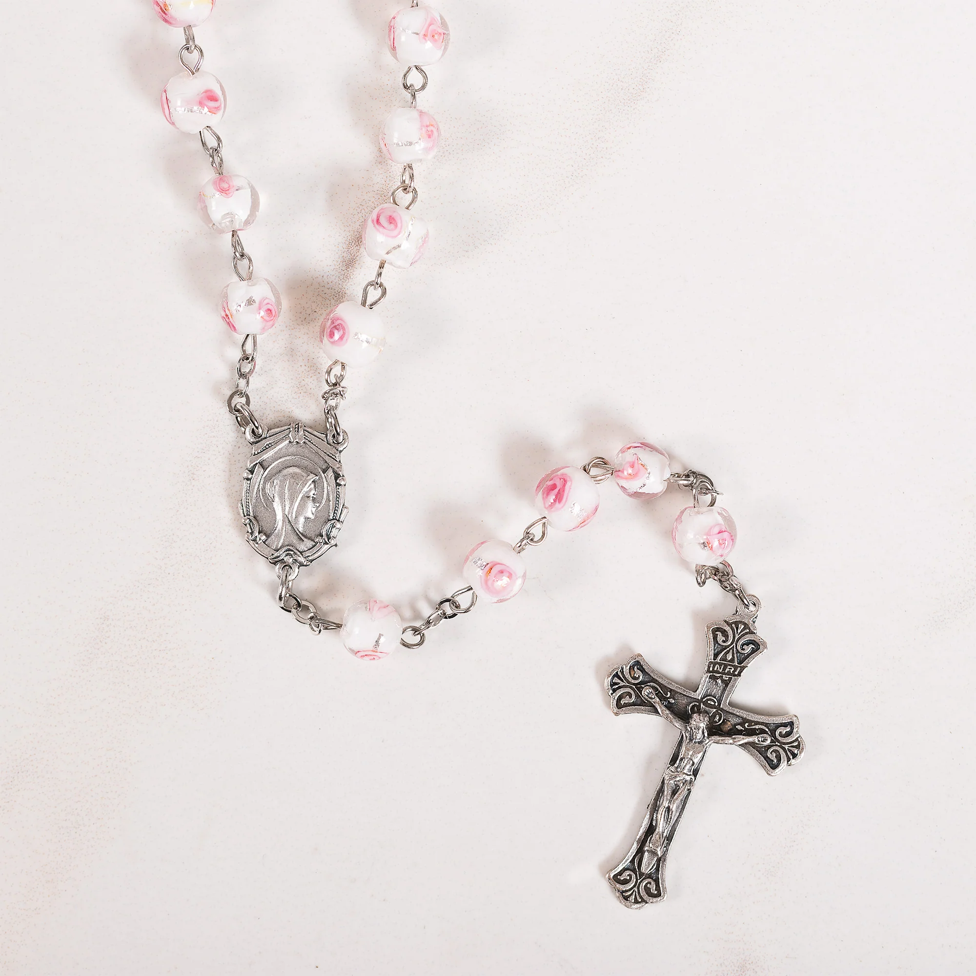 Italian Glass Rose Bead Rosary - Image 2