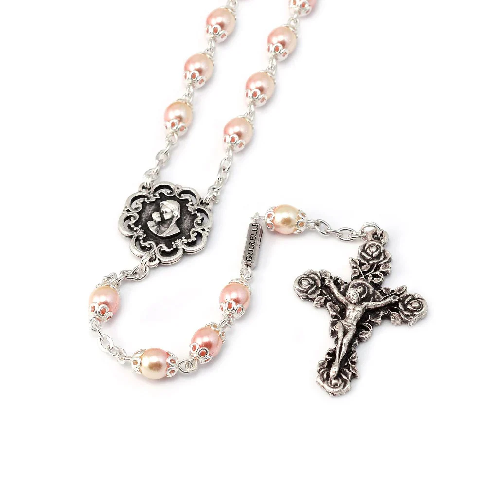 Mary's Motherly Love Blush Pearl Rosary