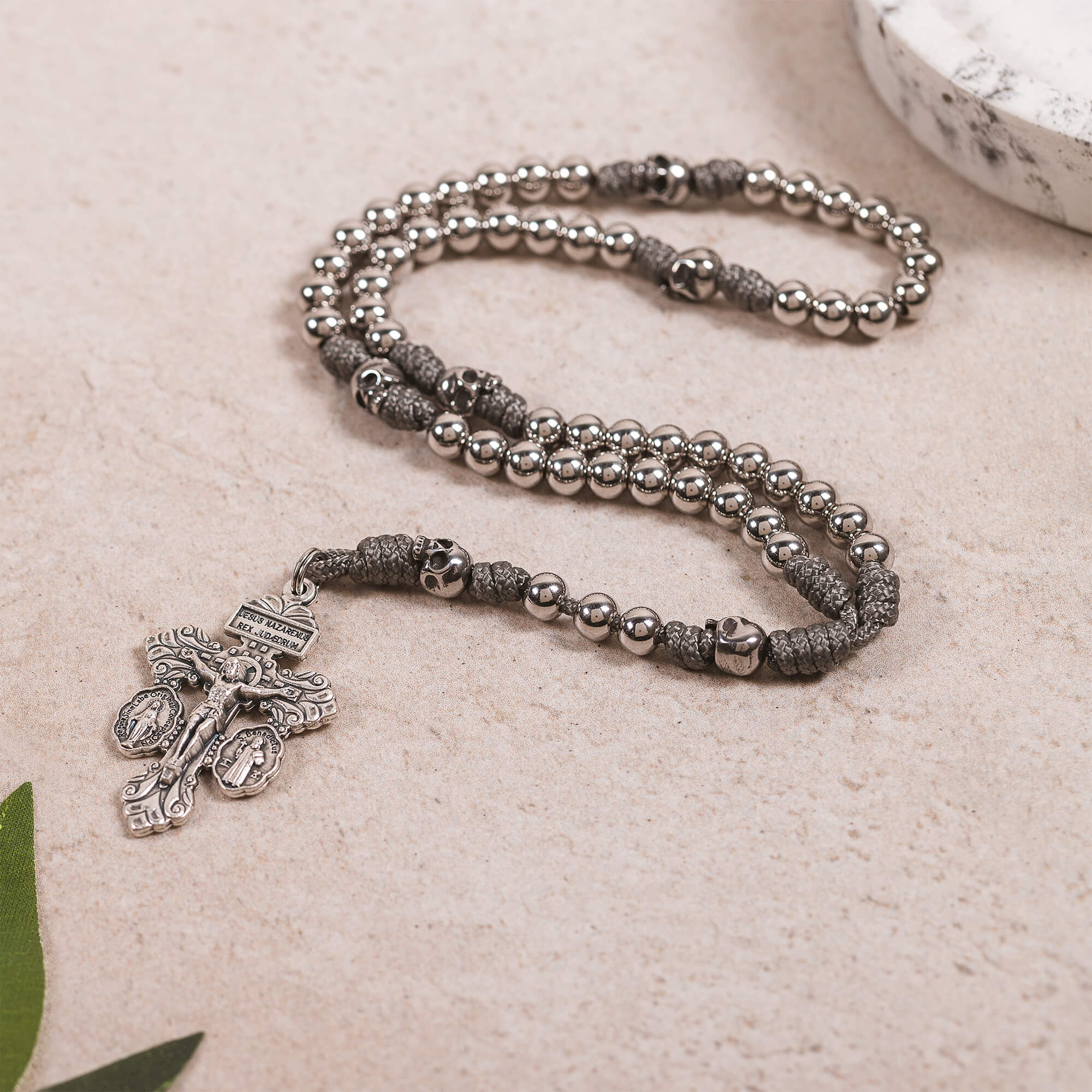 Mini Memento Mori Pardon Crucifix Paracord Rosary - Image 5