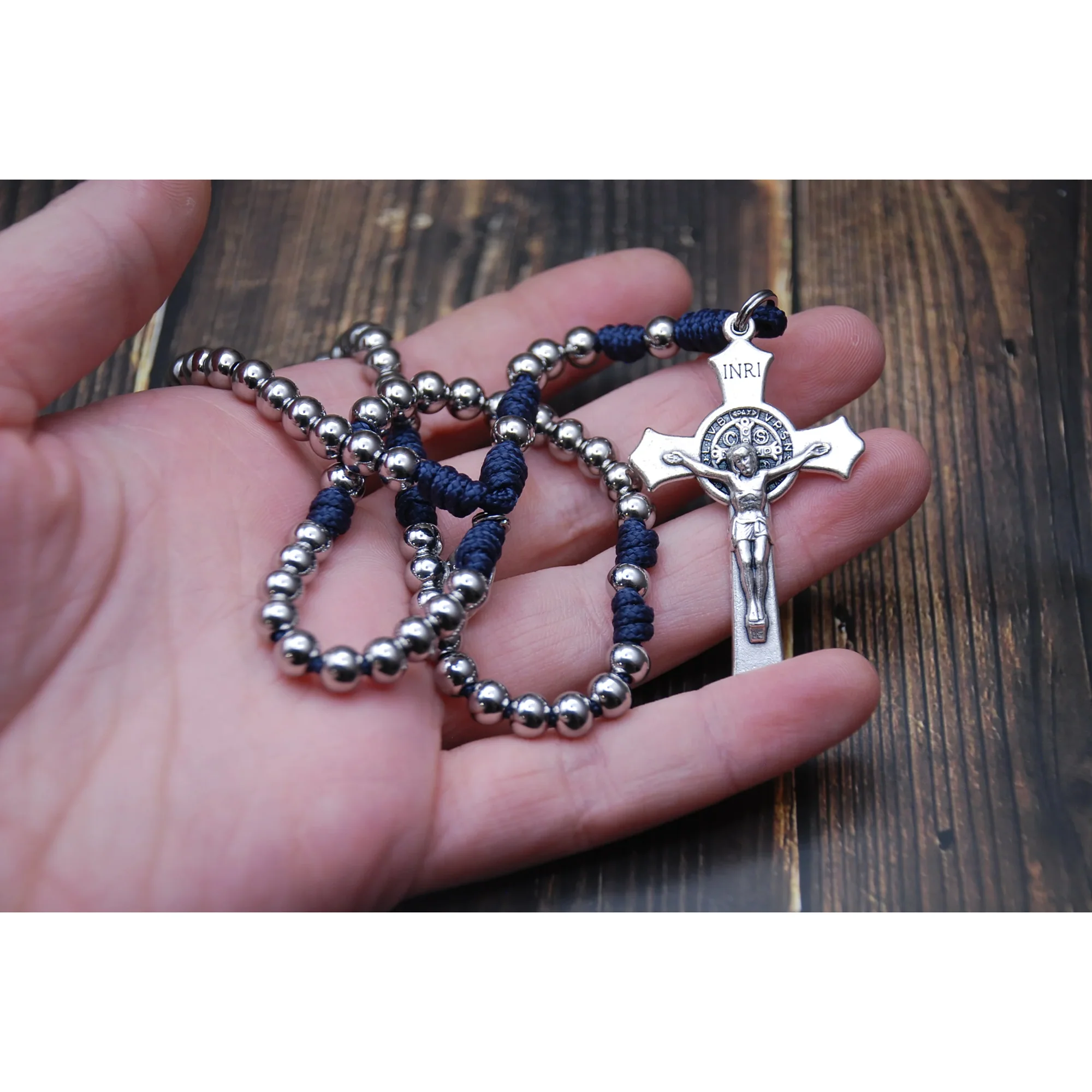 Mini Stainless St. Benedict Paracord Rosary - Blue or Black