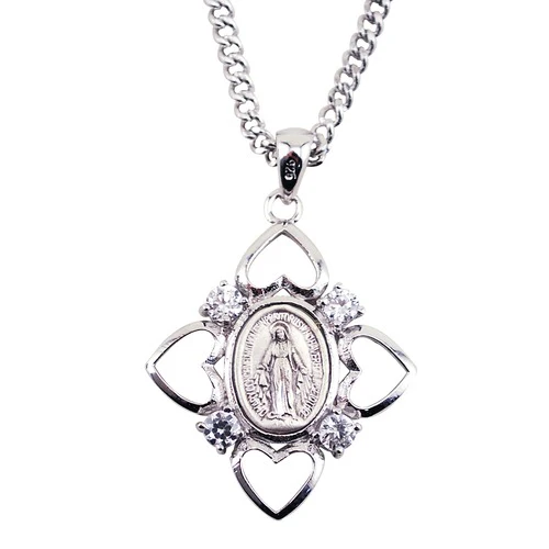 Miraculous Medal with Four Hearts and Crystal Stone - Image 2
