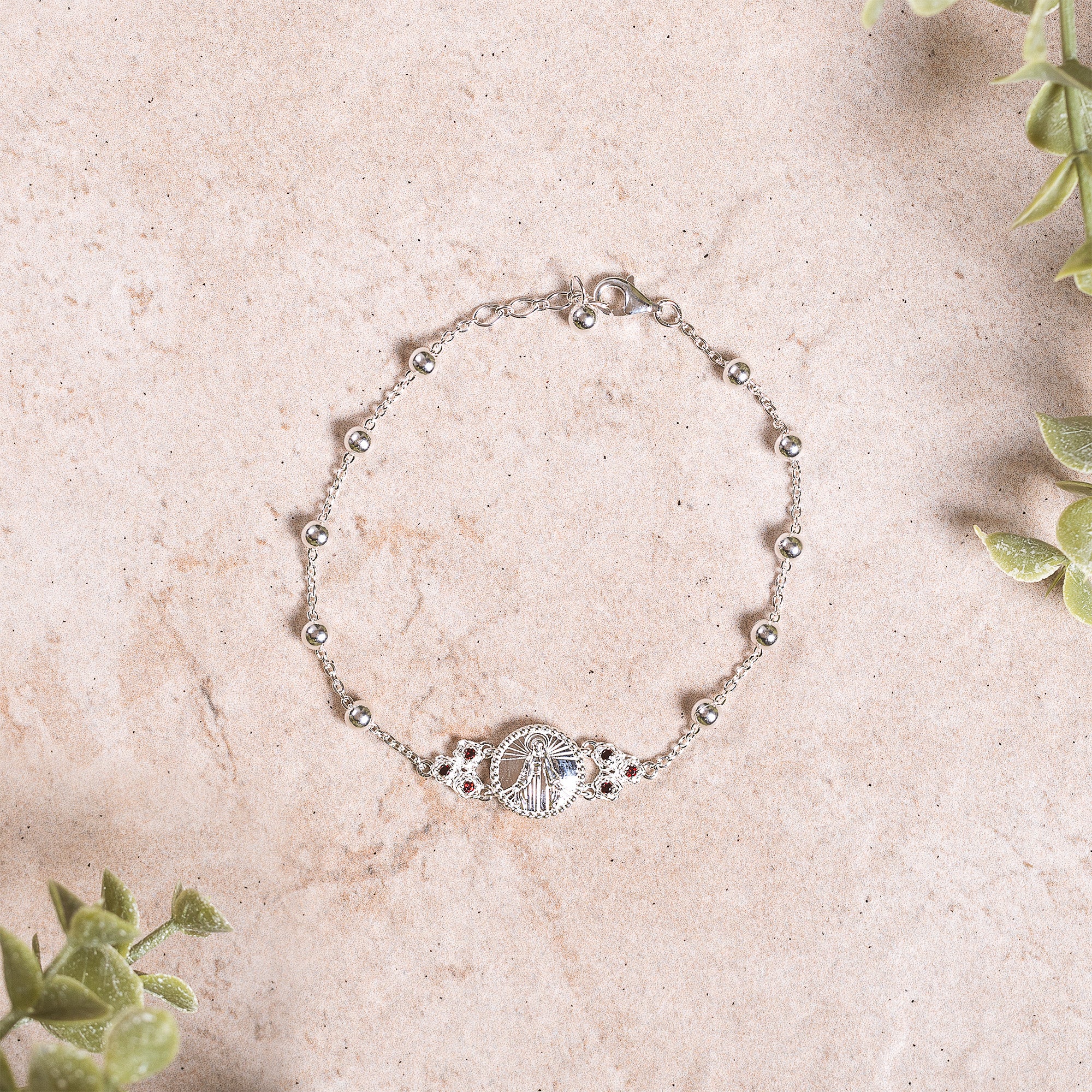 Miraculous Medal with Roses Rosary Bracelet - Silver or Gold - Image 2