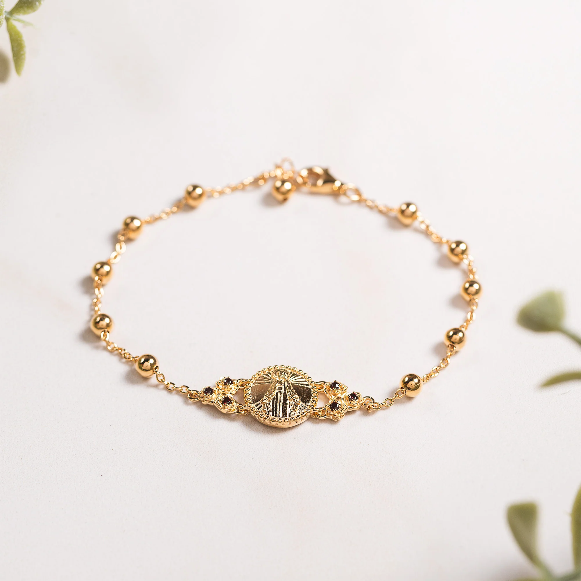 Miraculous Medal with Roses Rosary Bracelet - Silver or Gold - Image 3