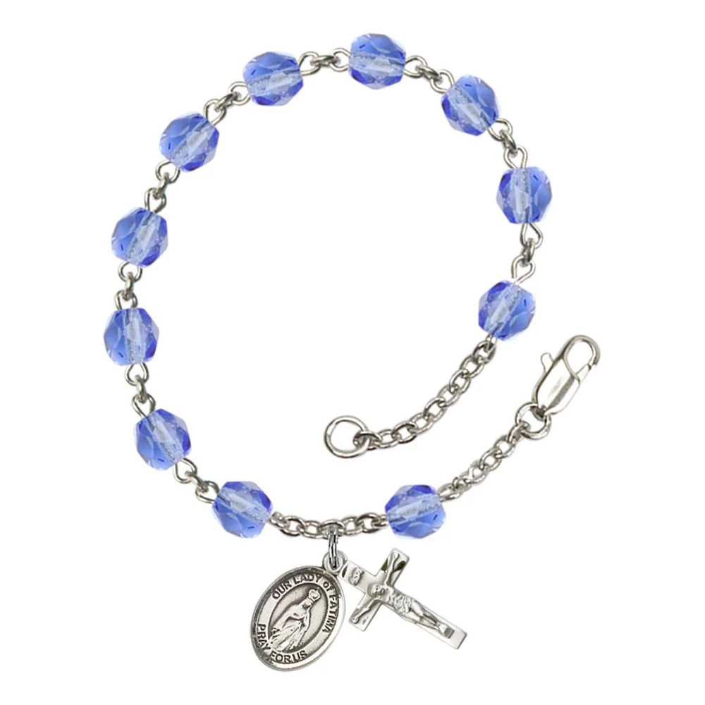 Our Lady Of Fatima Blue September Rosary Bracelet 6mm