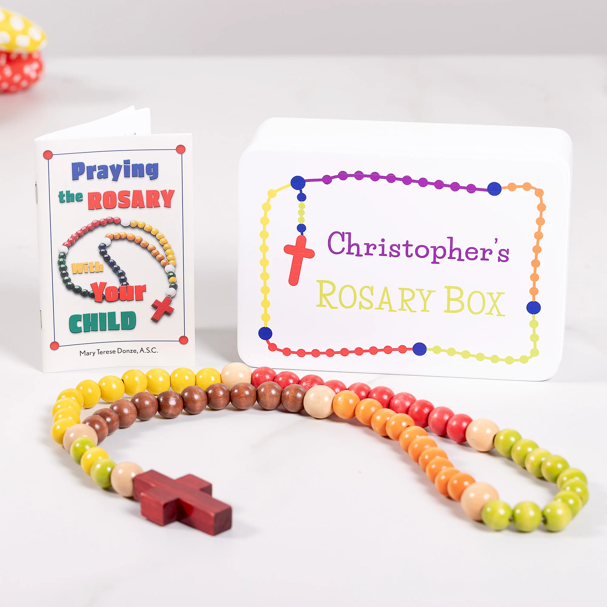 Personalized Kiddie Rosary Gift Set in White Rosary Box - Image 3