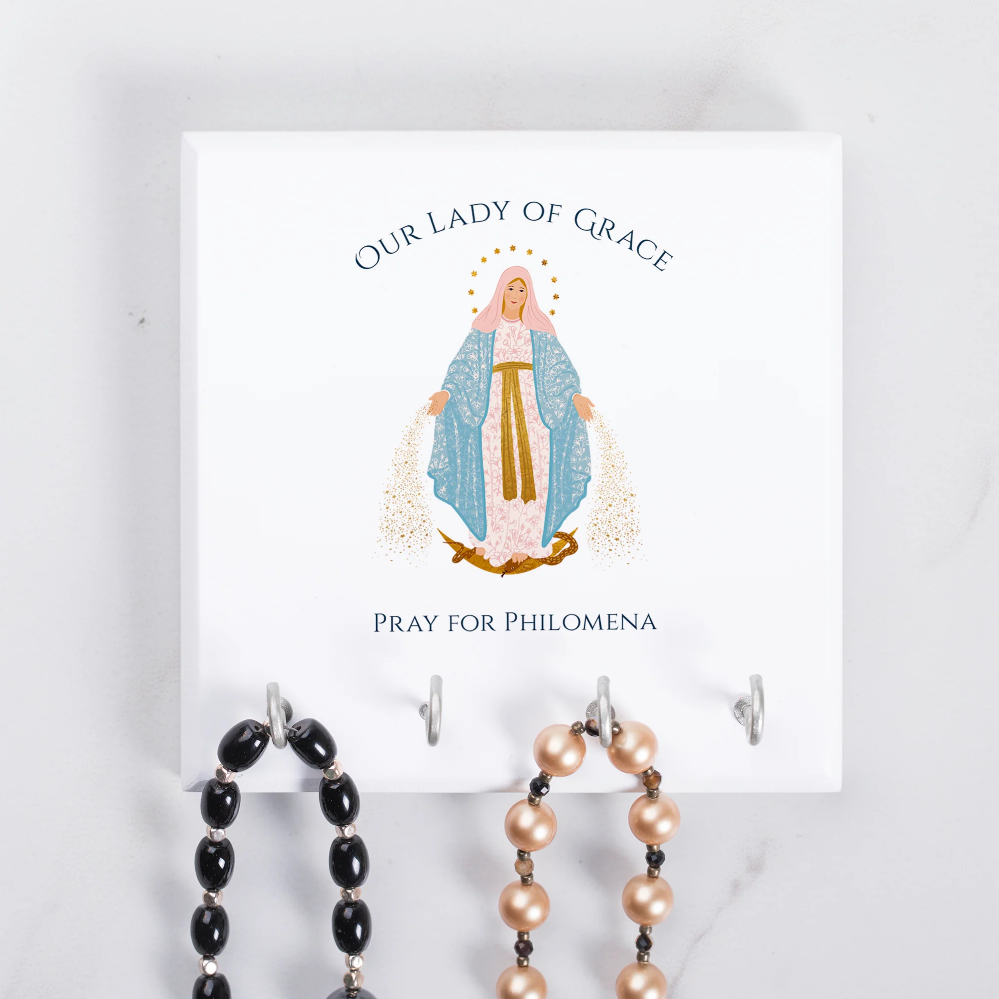 Personalized Our Lady of Grace Rosary Rack