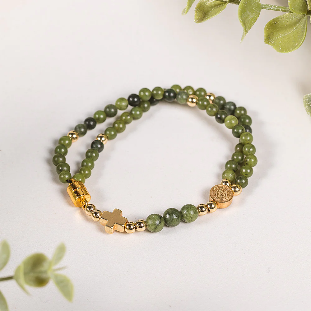Petite Stone Bead St. Benedict 5 Decade Rosary Bracelet - Image 3