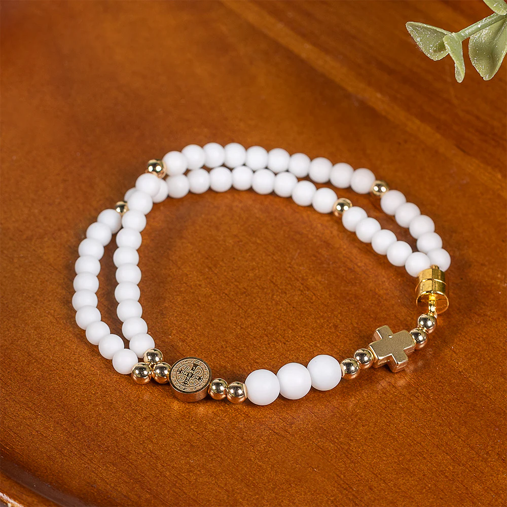 Petite Stone Bead St. Benedict 5 Decade Rosary Bracelet - Image 4