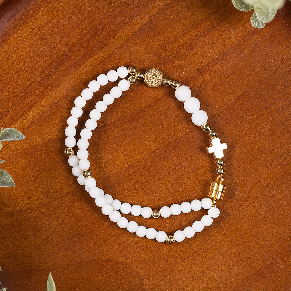 Petite Stone Bead St. Benedict 5 Decade Rosary Bracelet - Image 5