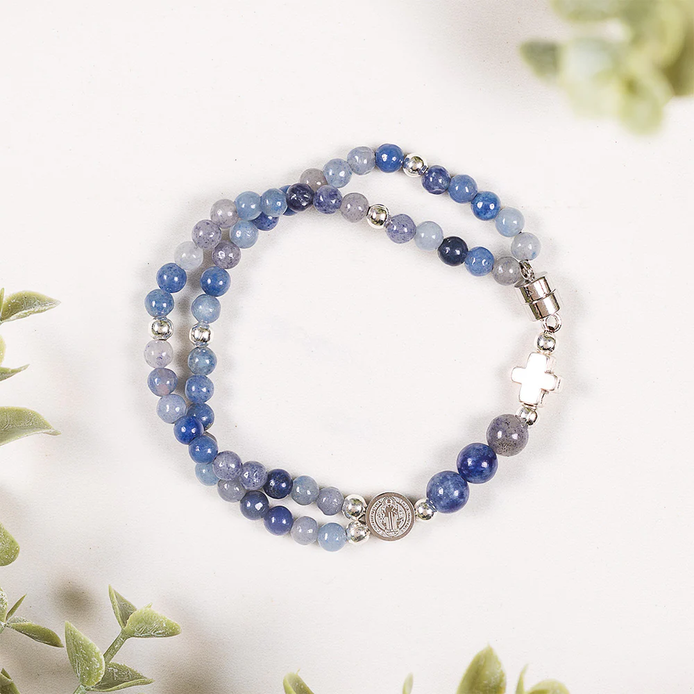 Petite Stone Bead St. Benedict 5 Decade Rosary Bracelet - Image 7