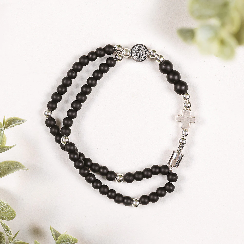Petite Stone Bead St. Benedict 5 Decade Rosary Bracelet - Image 9
