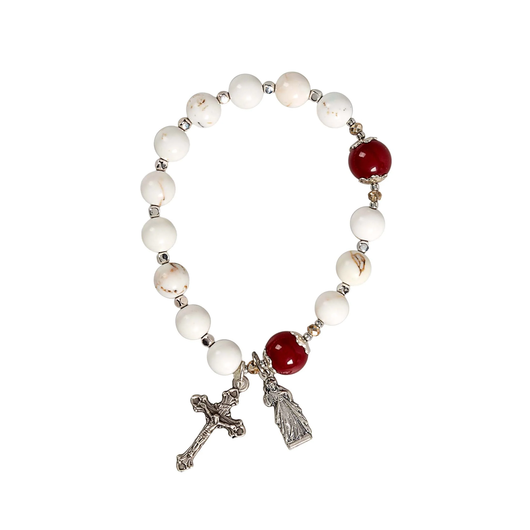 Red Jade & Magnesite Divine Mercy Rosary Bracelet - Image 3