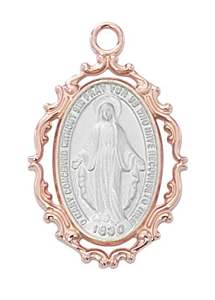 Rose Gold & Sterling Miraculous Medal Necklace - Image 2