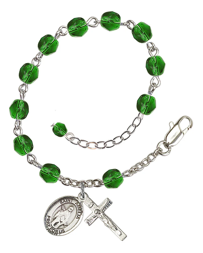 St. Amelia Green May Rosary Bracelet 6mm