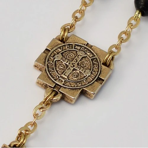 St. Benedict Gold Plated Black Rosary - Image 4