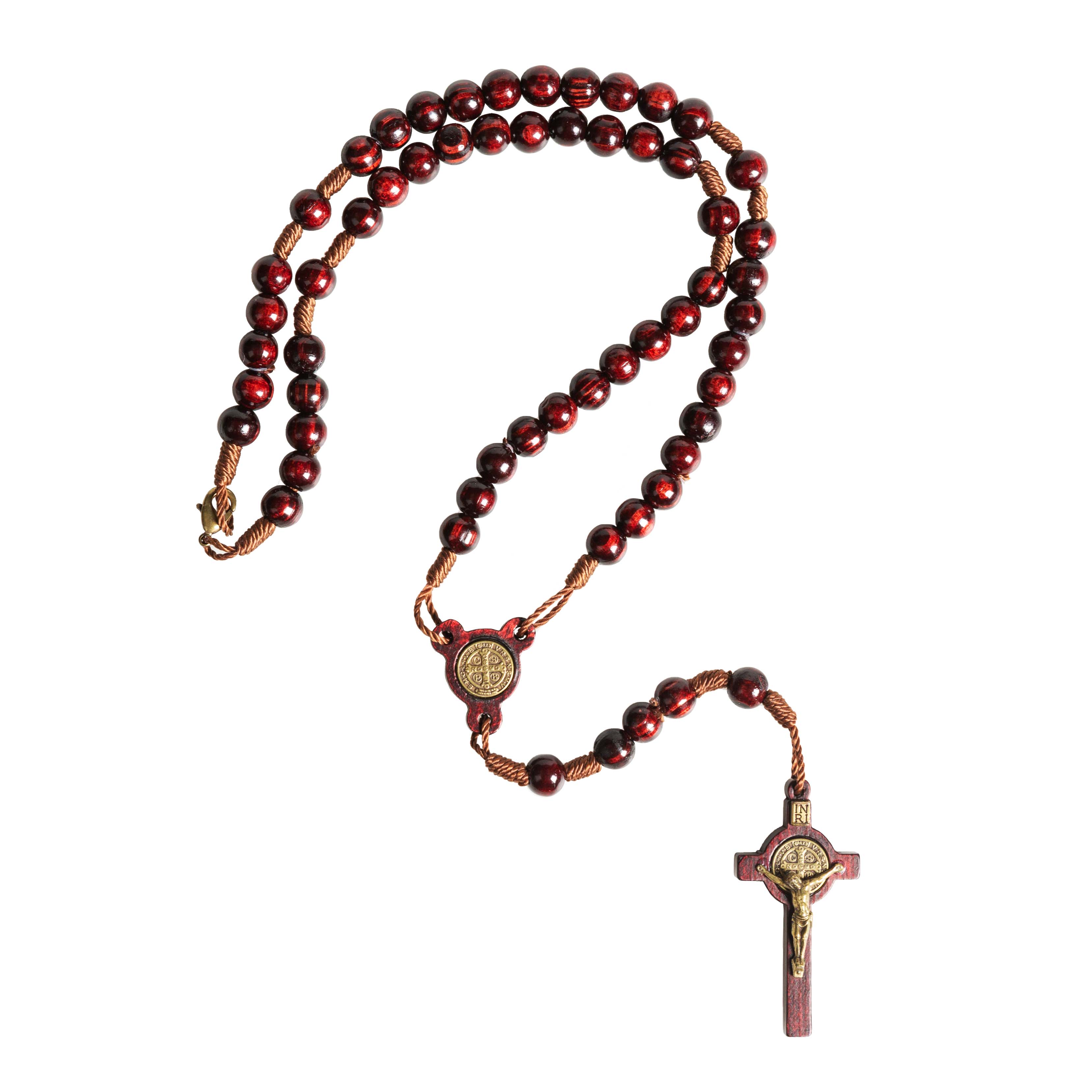 St. Benedict Walnut Finish Wood Rosary - Image 3