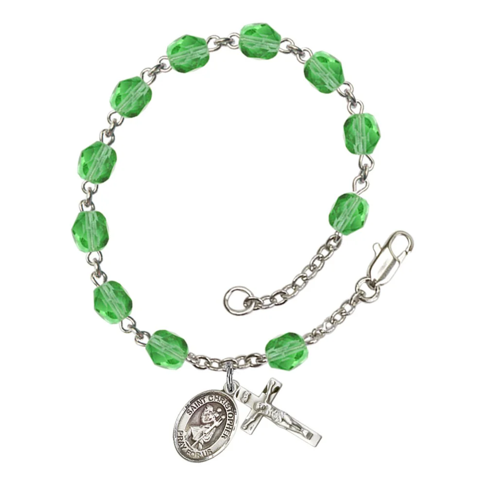 St. Christopher Crystal Birthstone Rosary Bracelet - Multiple Birthstones