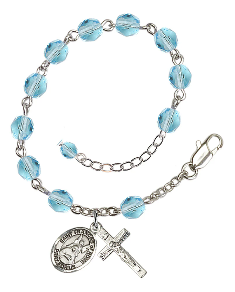 St. Frances Of Rome Aqua Blue March Rosary Bracelet 6mm