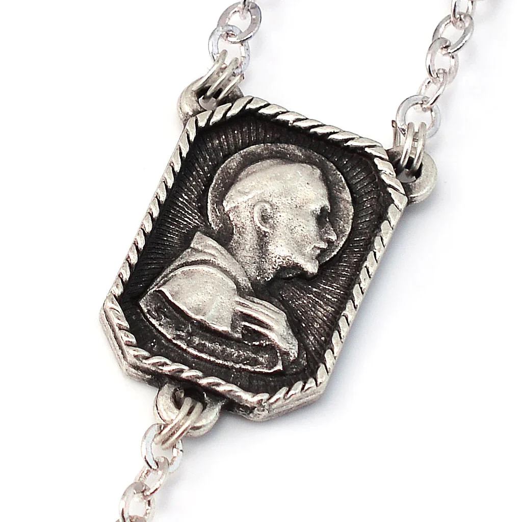 St. Francis & St. Clare Antique Wood & Silver Rosary - Image 3