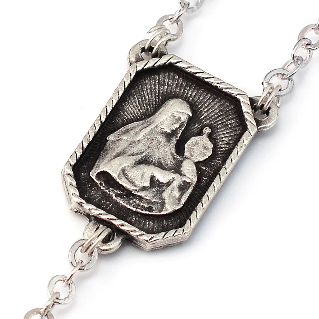 St. Francis & St. Clare Antique Wood & Silver Rosary - Image 4
