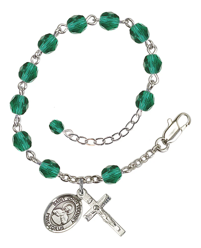 St. John Vianney Teal December Rosary Bracelet 6mm