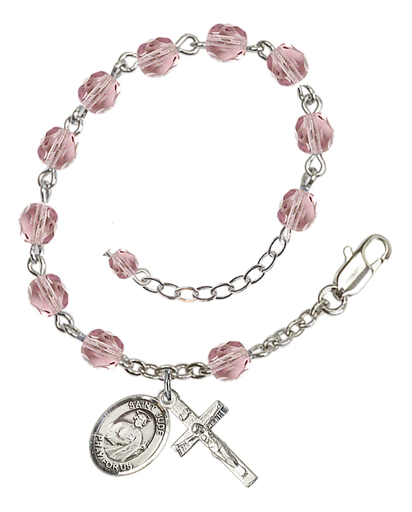 St. Jude Thaddeus Crystal Birthstone Rosary Bracelet - Multiple Birthstones