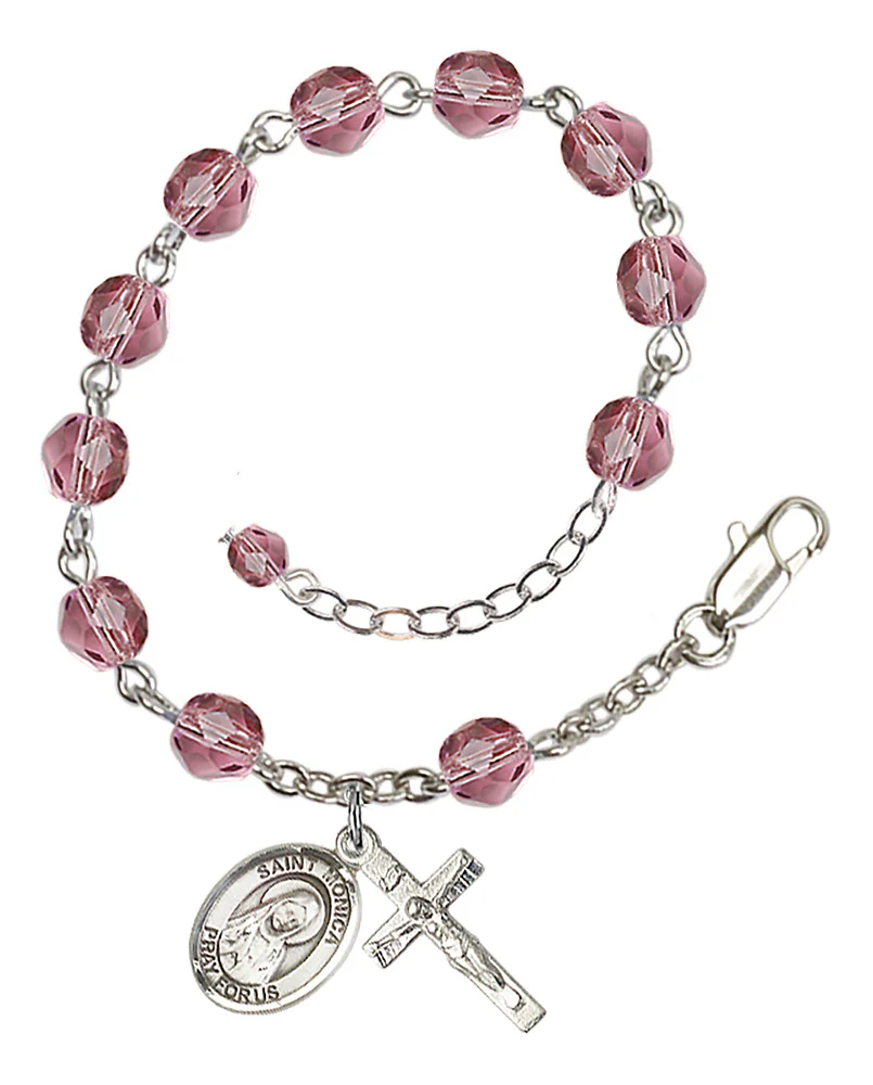 St. Monica Purple February Rosary Bracelet 6mm