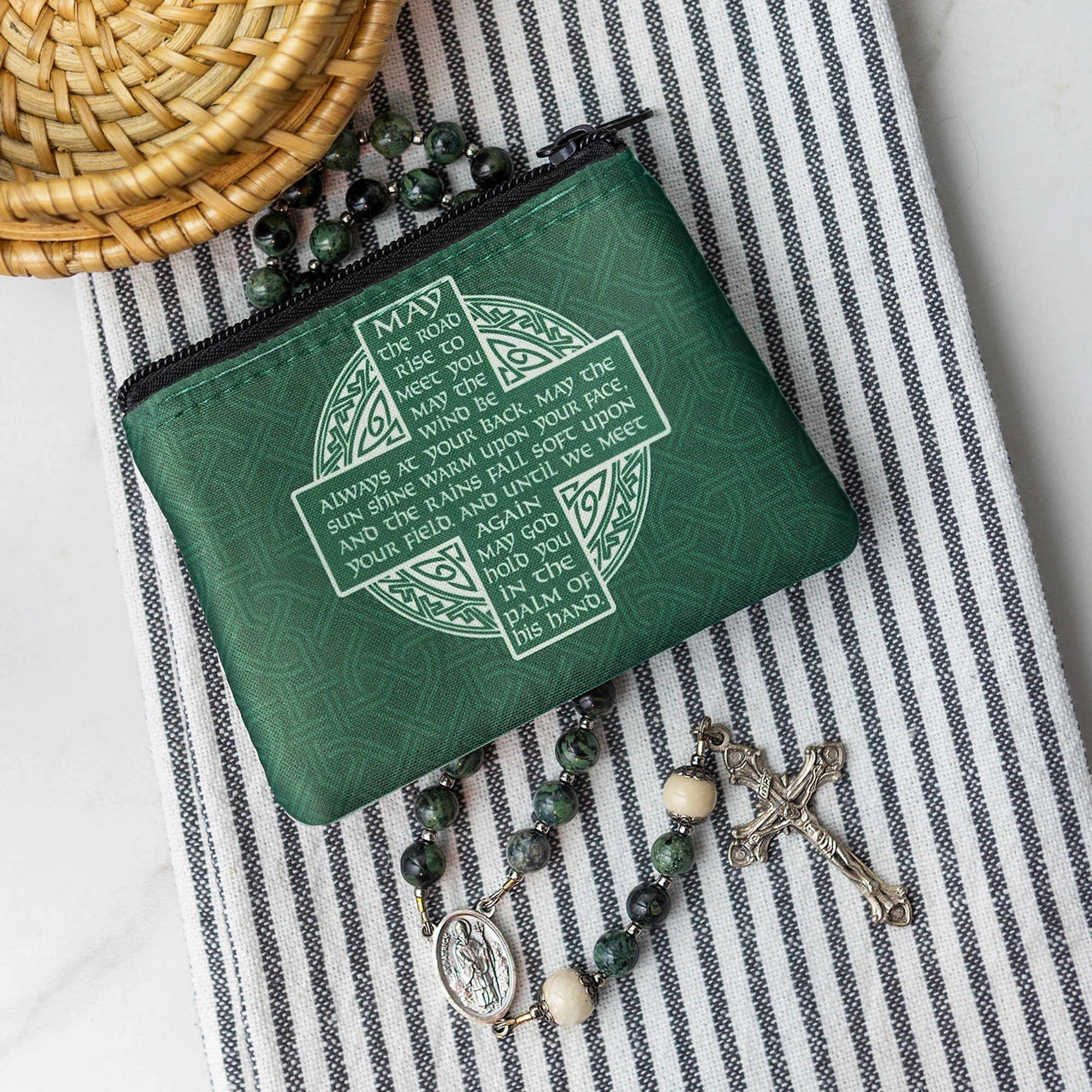 St Patrick & St Bridget Irish Rosary & Rosary Pouch Gift Set