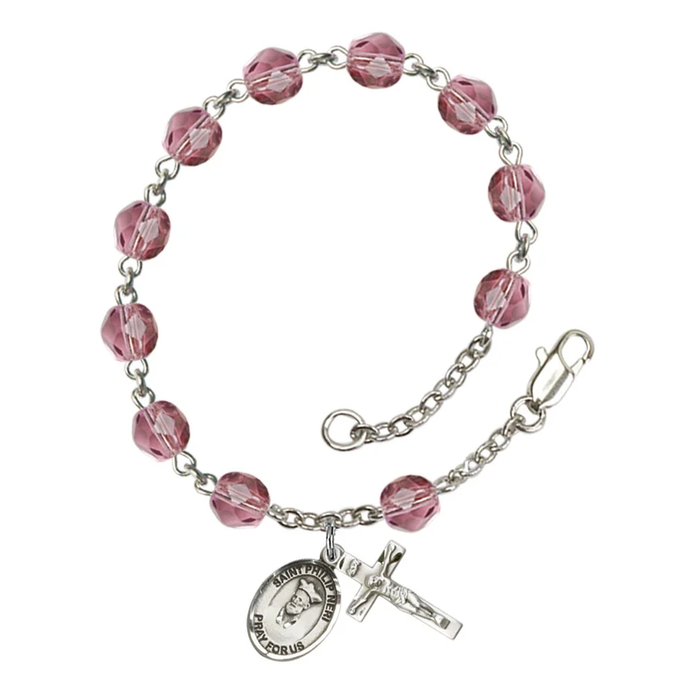 St. Philip Neri Purple February Rosary Bracelet 6mm