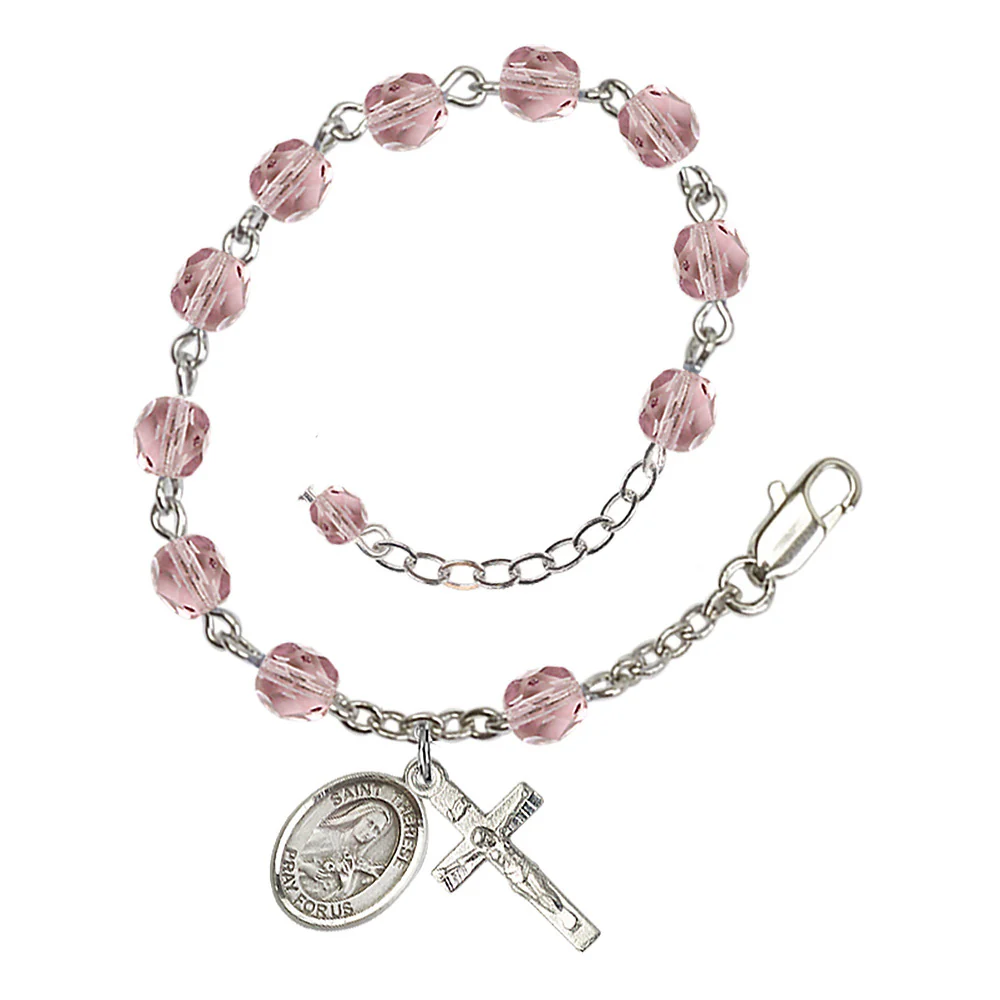 St. Therese of Lisieux - The Little Flower Crystal Birthstone Rosary Bracelet - Multiple Birthstones - Image 9