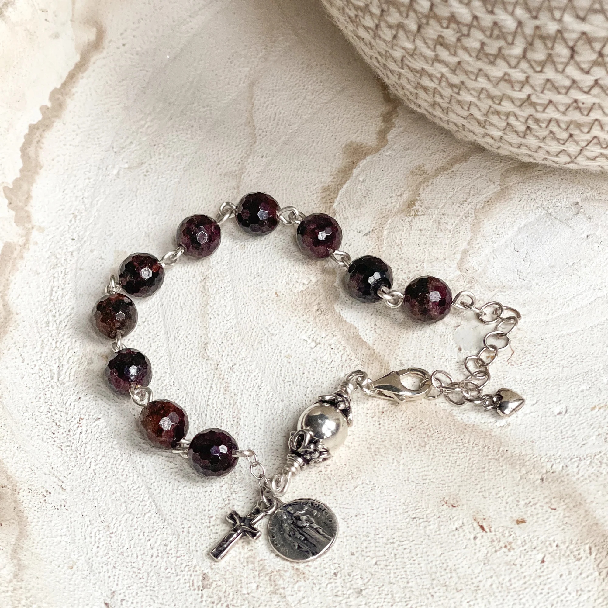 Sterling & Garnet Rosary Bracelet - Image 2
