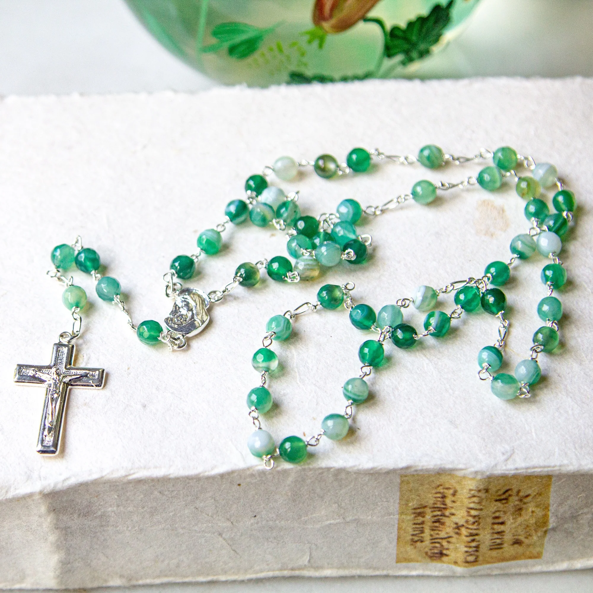 Sterling Silver Faceted Agate Rosary - Multiple Colors