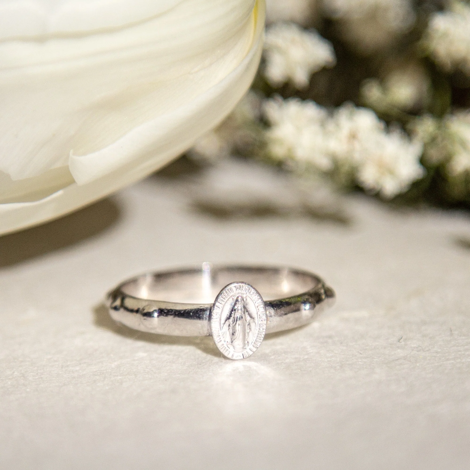 Sterling Silver Miraculous Medal Rosary Ring